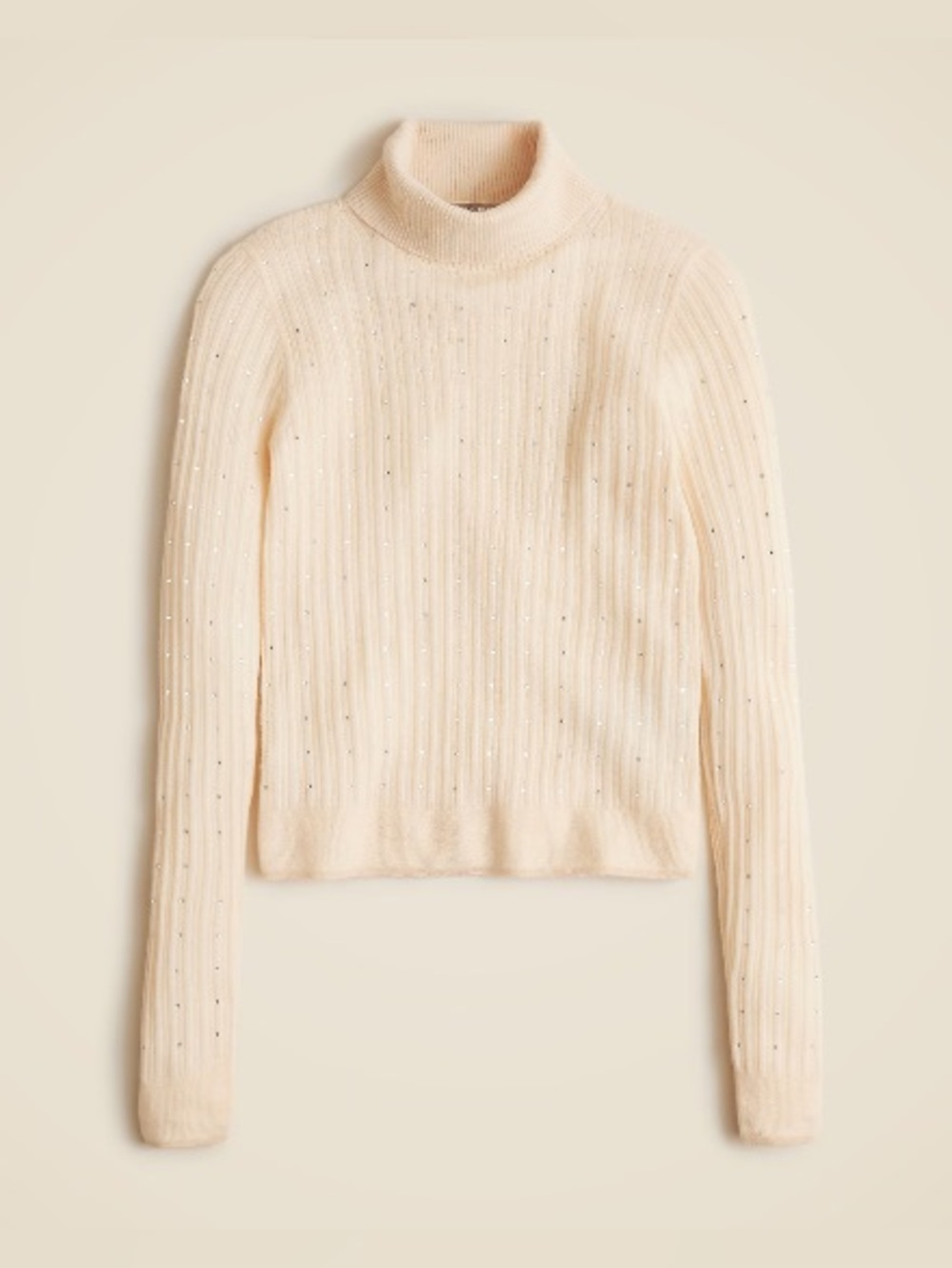 NWT J. Crew 100% Cashmere Cream Ribbed Sweater Crystal Studded Turtleneck Small